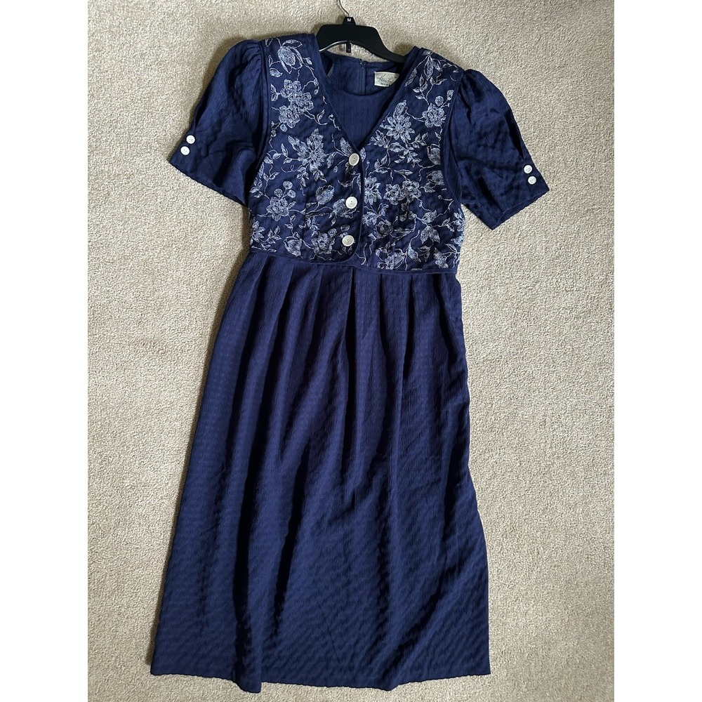 Vintage 90's Kathie Lee Women's 18 Navy Floral Flowy Button Front Maxi Dress